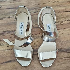 Jimmy Choo Gold Metallic Sandals Strappy Design
